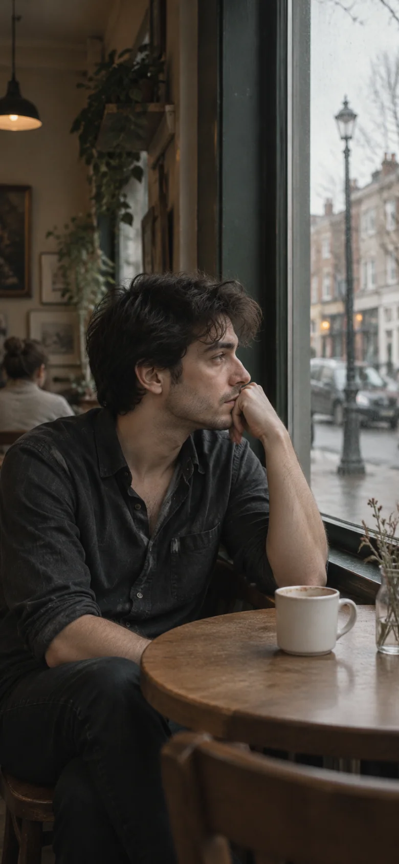 A quiet moment by a cafe window