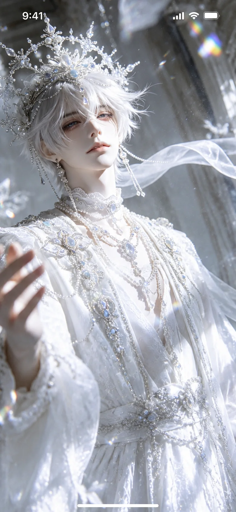 A glimpse of a character in a silver crown